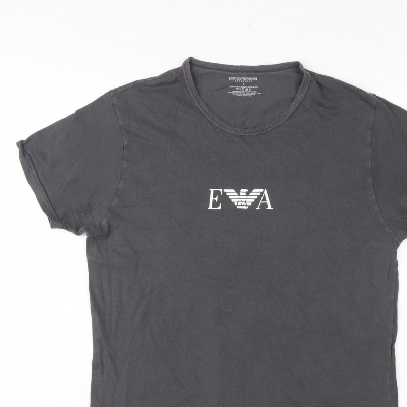 Emporio Armani Men Black L Logo Graphic Crew Neck Short Sleeve T-Shirt