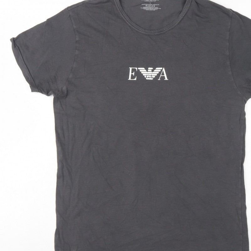 Emporio Armani Men Black L Logo Graphic Crew Neck Short Sleeve T-Shirt