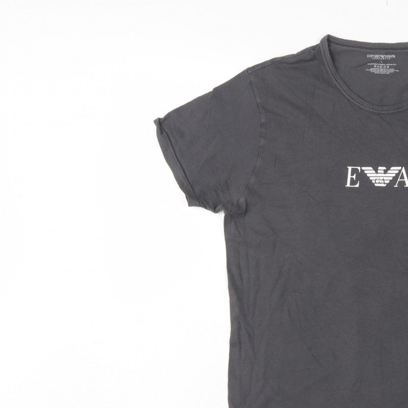 Emporio Armani Men Black L Logo Graphic Crew Neck Short Sleeve T-Shirt