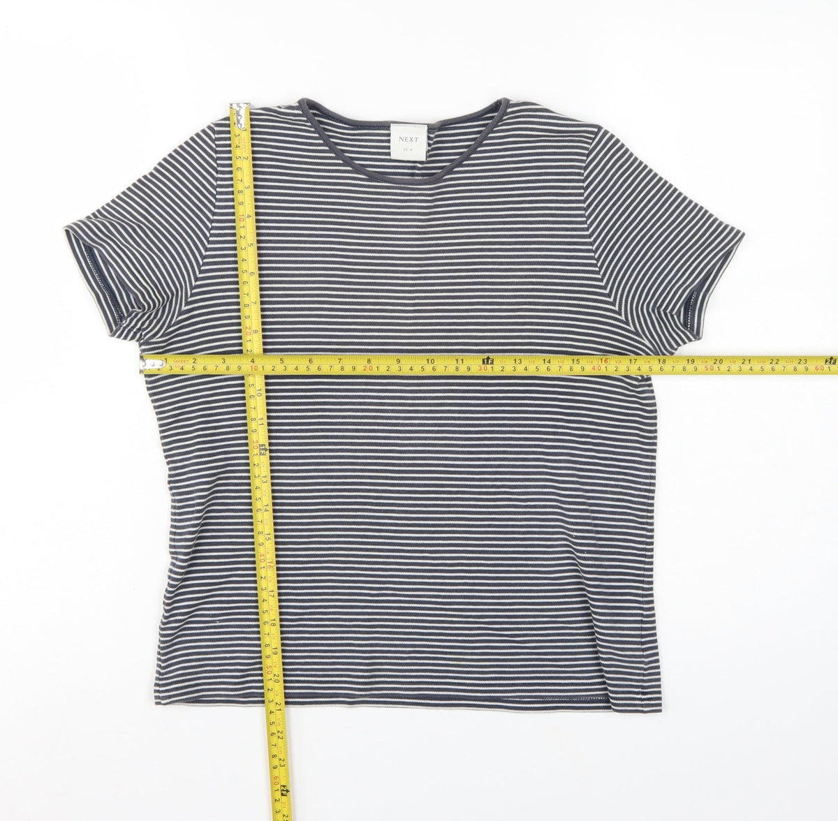 Next Women Blue UK 14 Striped Basic Jersey T-Shirt Short Sleeve