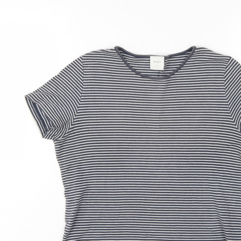 Next Women Blue UK 14 Striped Basic Jersey T-Shirt Short Sleeve