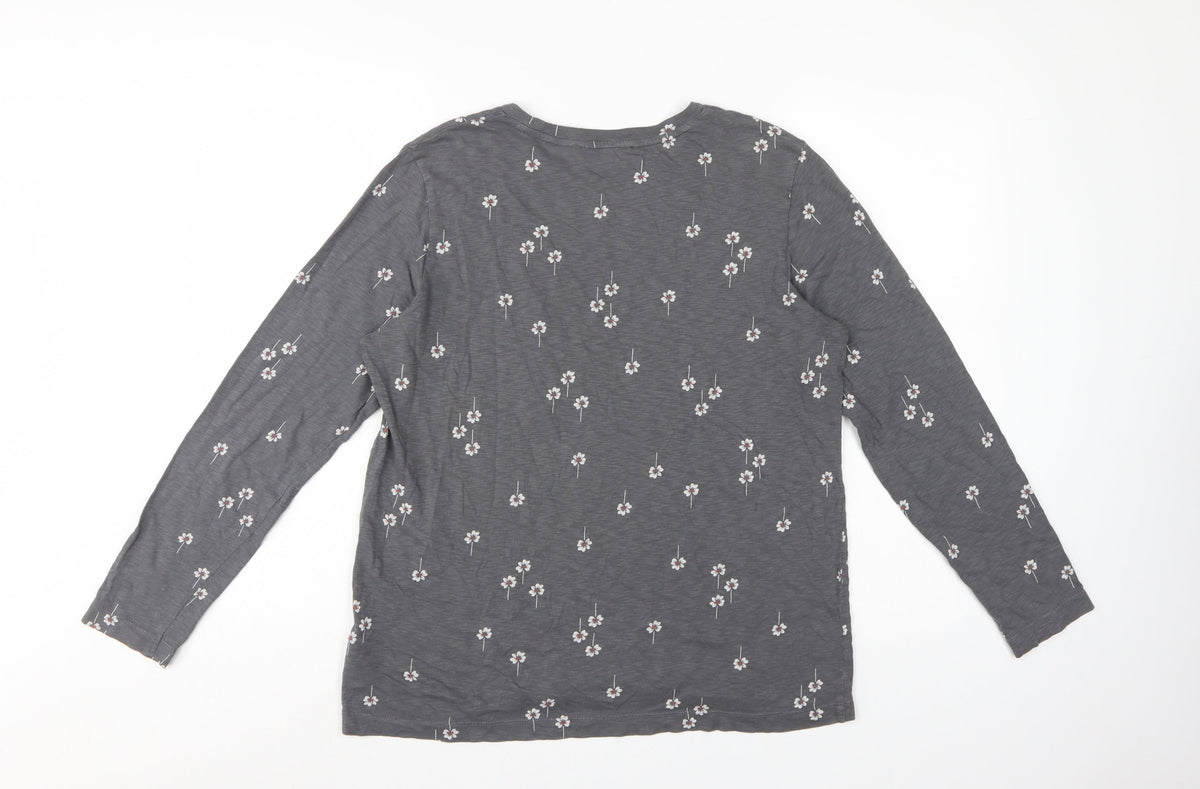 Marks and Spencer Women Grey Floral Pocket Jersey Top UK 12 Long Sleeve