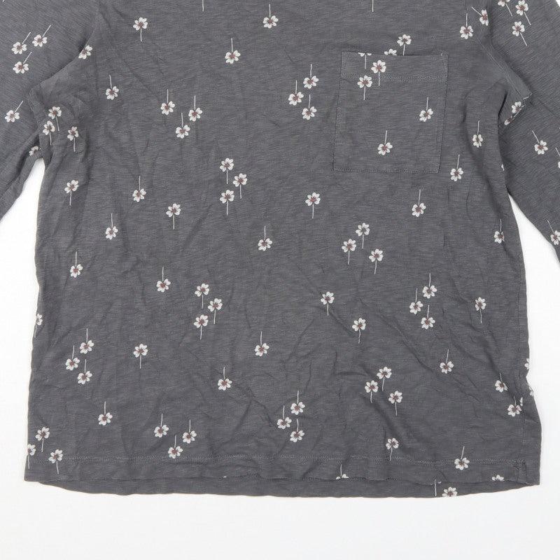 Marks and Spencer Women Grey Floral Pocket Jersey Top UK 12 Long Sleeve