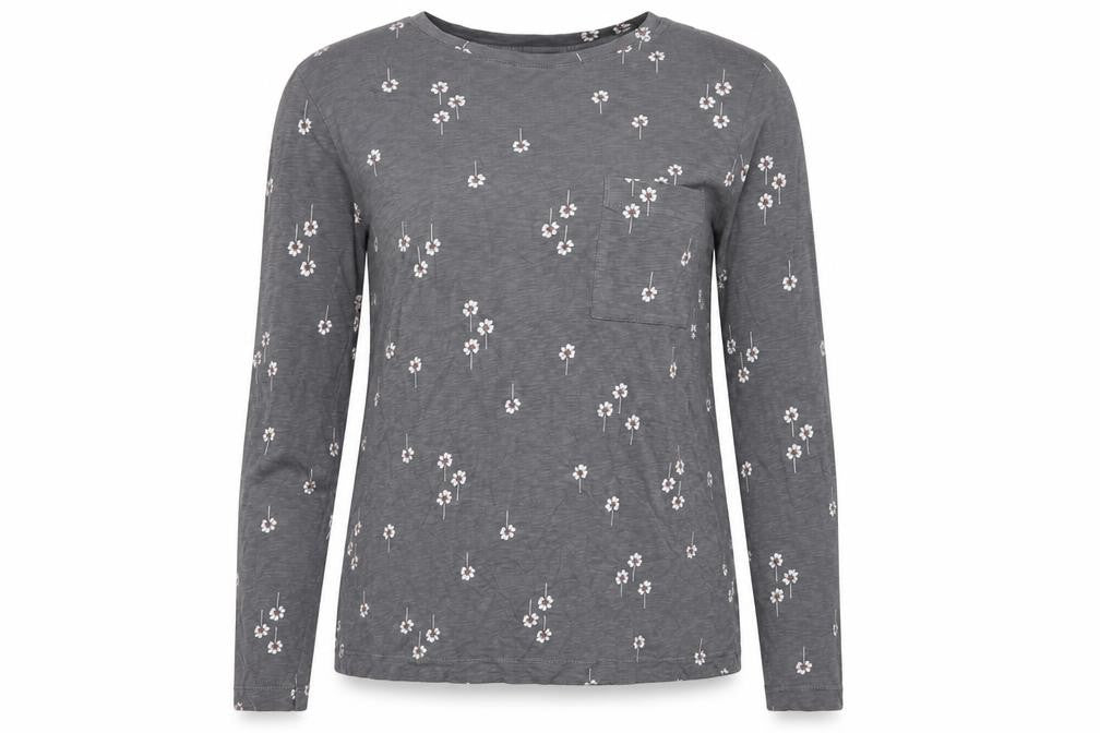 Marks and Spencer Women Grey Floral Pocket Jersey Top UK 12 Long Sleeve