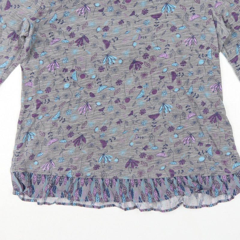 Mantaray Teens Grey Size 16 Floral Ruffle Tunic Blouse Long Sleeve