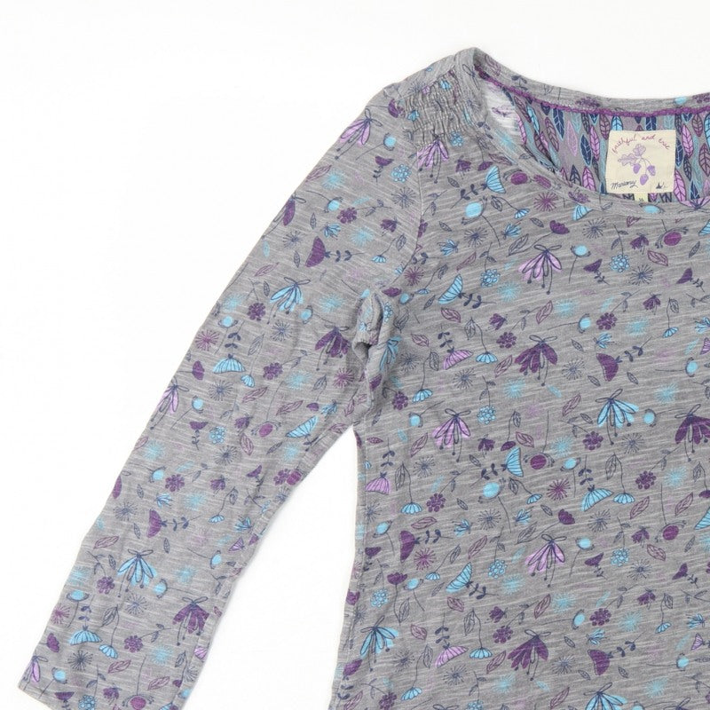 Mantaray Teens Grey Size 16 Floral Ruffle Tunic Blouse Long Sleeve