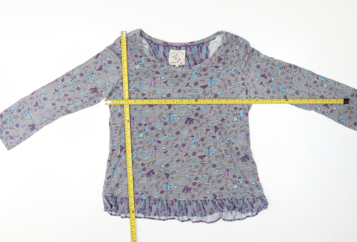 Mantaray Teens Grey Size 16 Floral Ruffle Tunic Blouse Long Sleeve