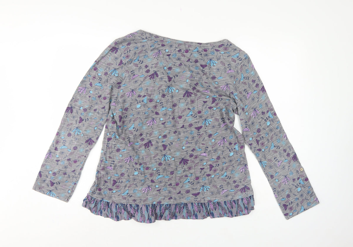 Mantaray Teens Grey Size 16 Floral Ruffle Tunic Blouse Long Sleeve
