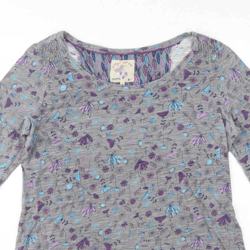 Mantaray Teens Grey Size 16 Floral Ruffle Tunic Blouse Long Sleeve