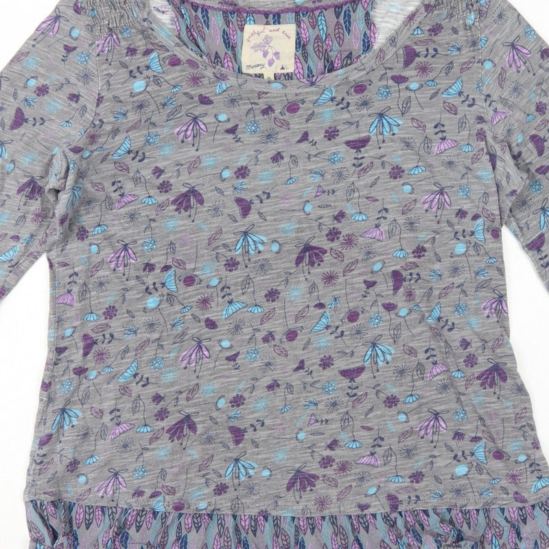 Mantaray Teens Grey Size 16 Floral Ruffle Tunic Blouse Long Sleeve