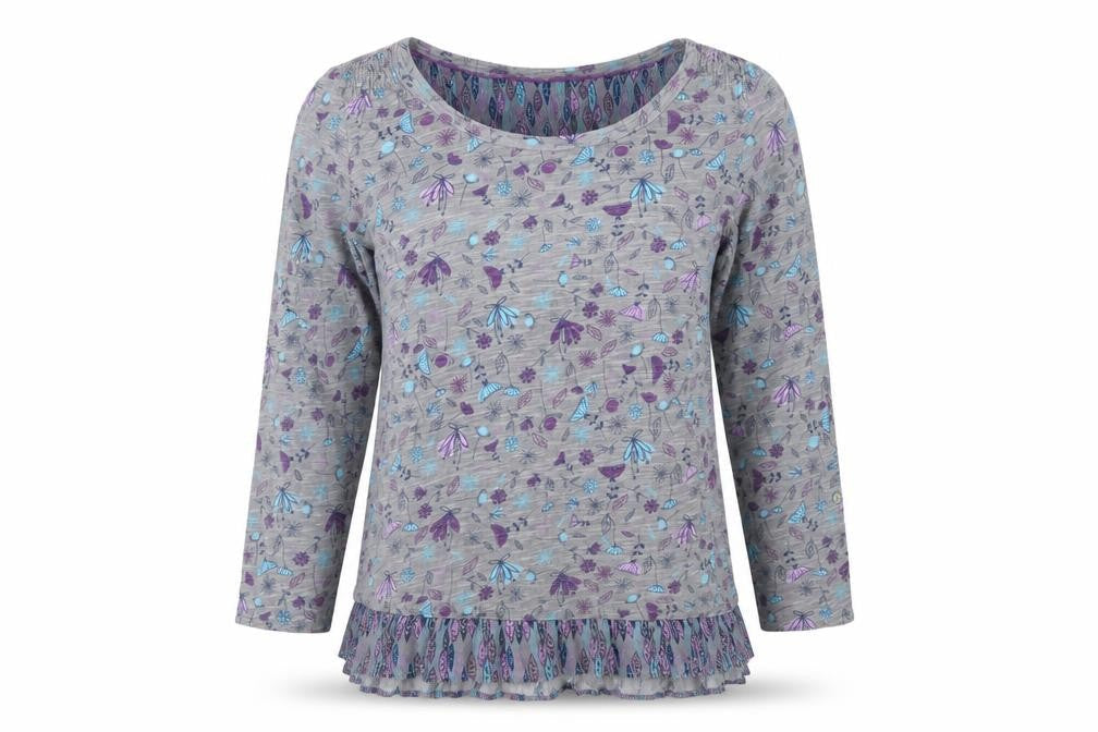 Mantaray Teens Grey Size 16 Floral Ruffle Tunic Blouse Long Sleeve
