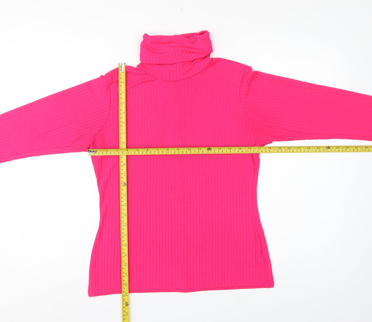 PrettyLittleThing Women Pink UK 16 Ribbed Roll Neck Long Sleeve Slim Top