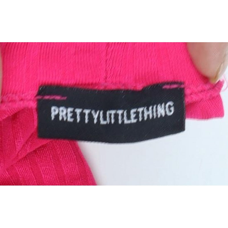 PrettyLittleThing Women Pink UK 16 Ribbed Roll Neck Long Sleeve Slim Top