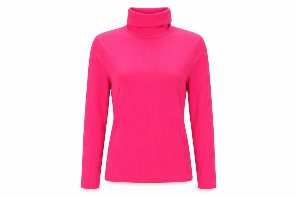 PrettyLittleThing Women Pink UK 16 Ribbed Roll Neck Long Sleeve Slim Top