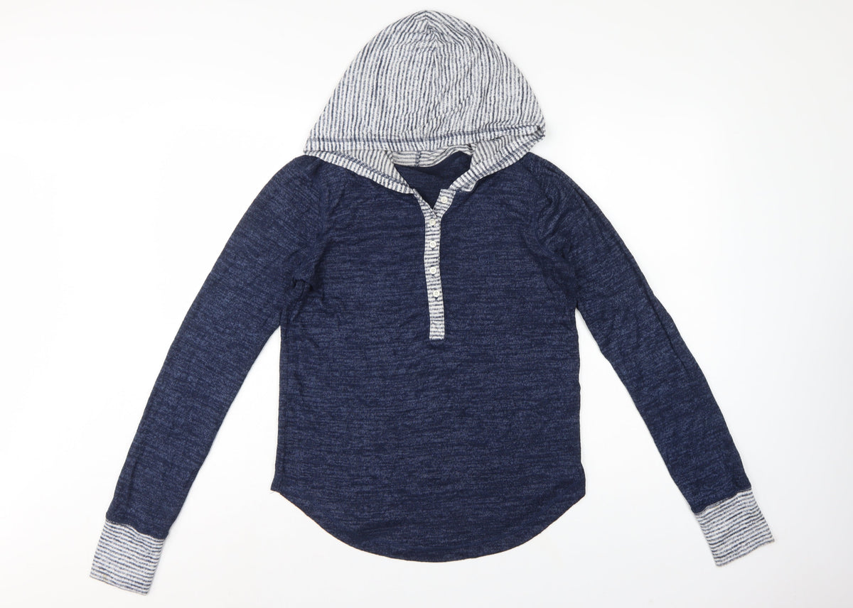Gilly Hicks Women’s Blue S Hooded Henley Sweatshirt Striped