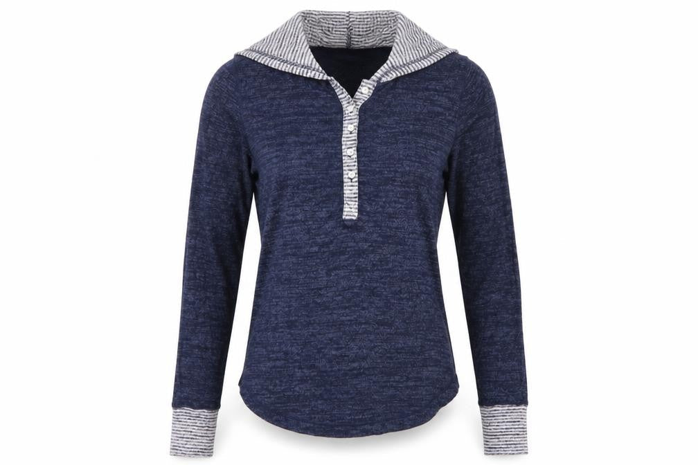 Gilly Hicks Women’s Blue S Hooded Henley Sweatshirt Striped