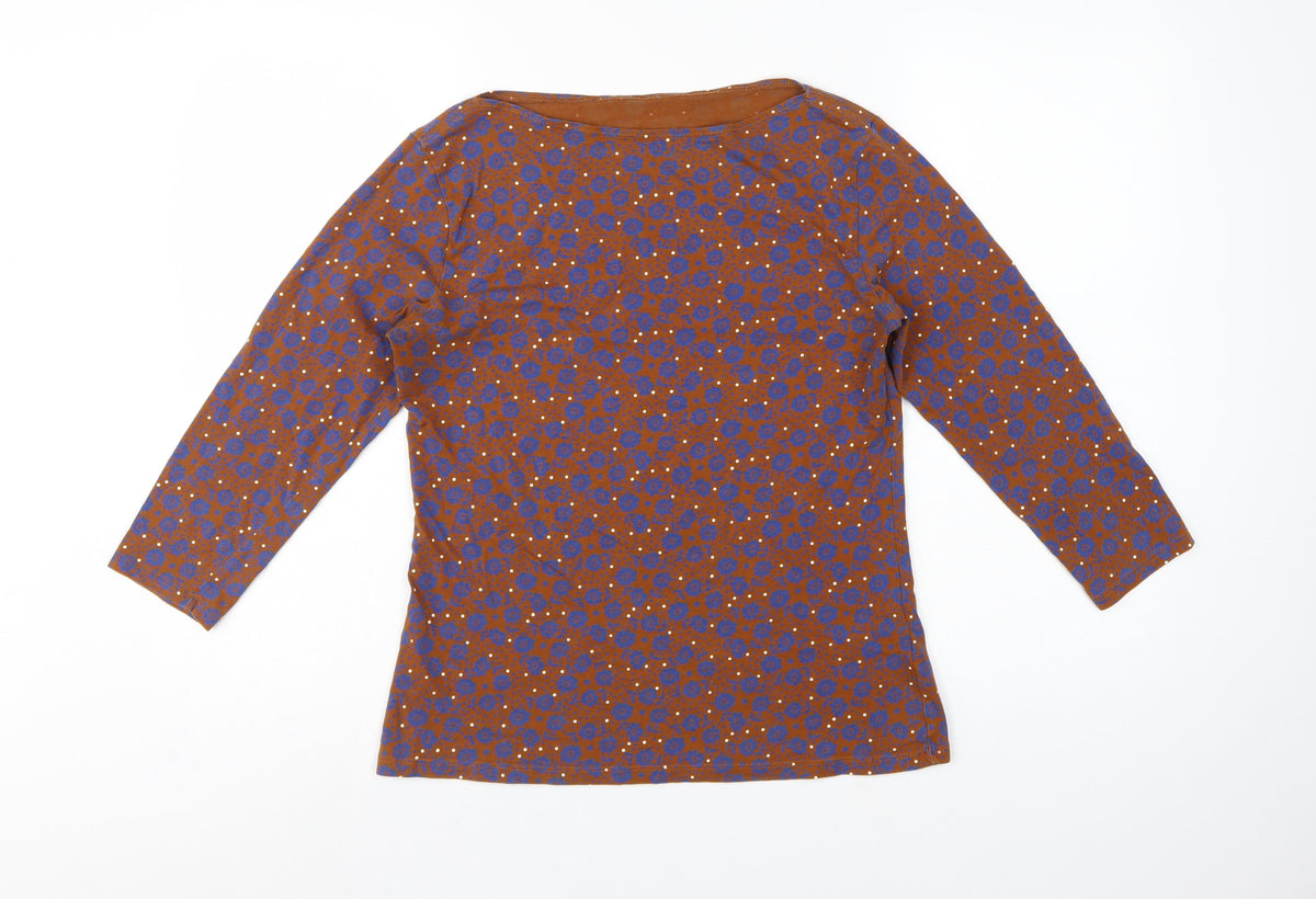 Marks and Spencer Women Brown Blue Floral Relaxed Fit Size 10 Top