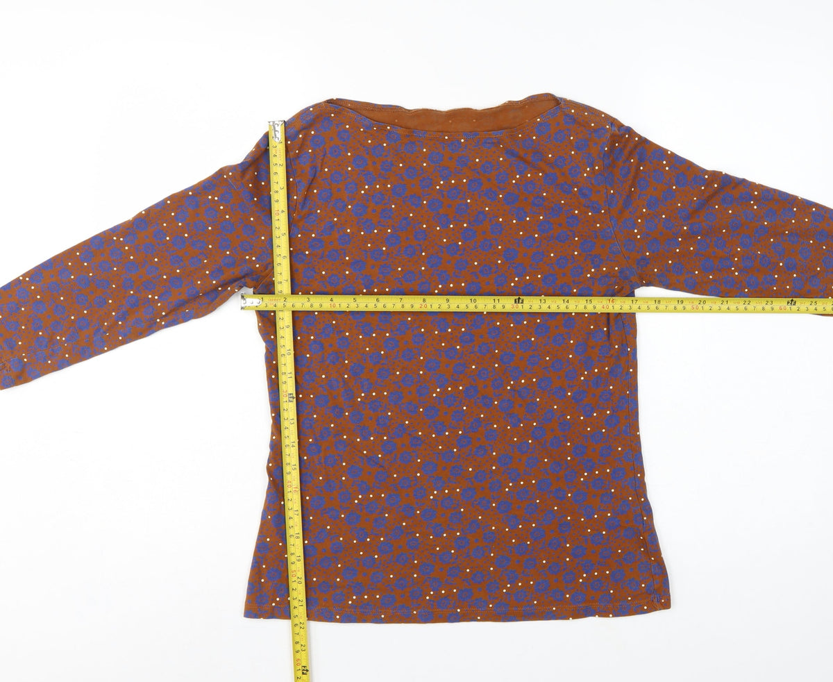 Marks and Spencer Women Brown Blue Floral Relaxed Fit Size 10 Top