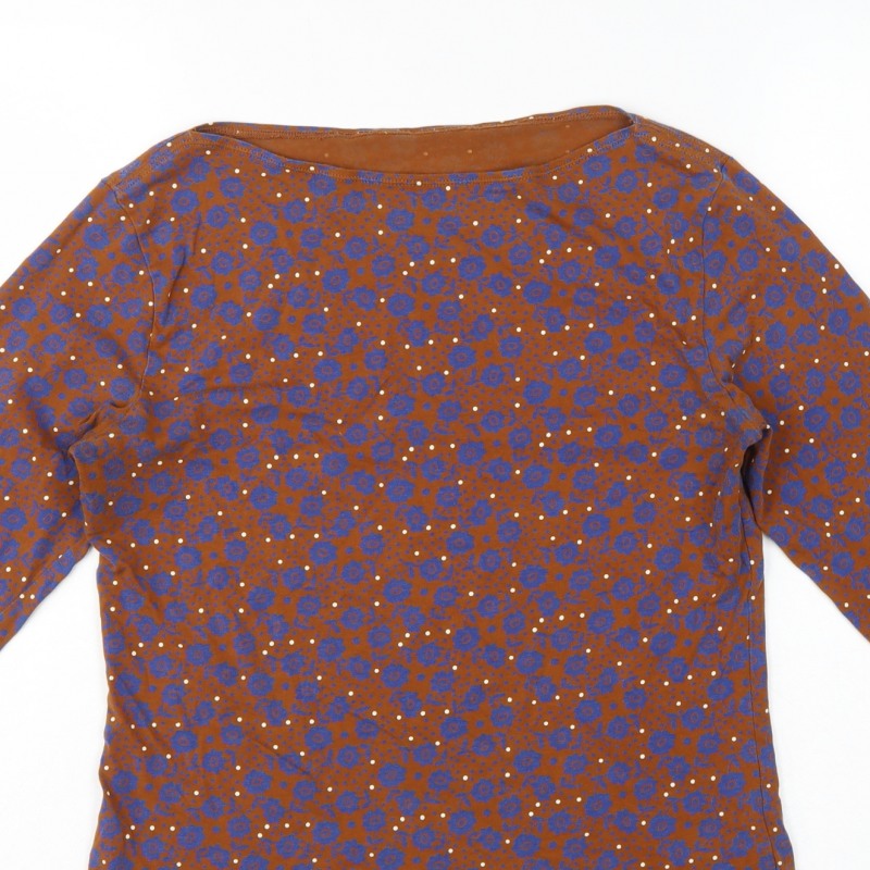 Marks and Spencer Women Brown Blue Floral Relaxed Fit Size 10 Top