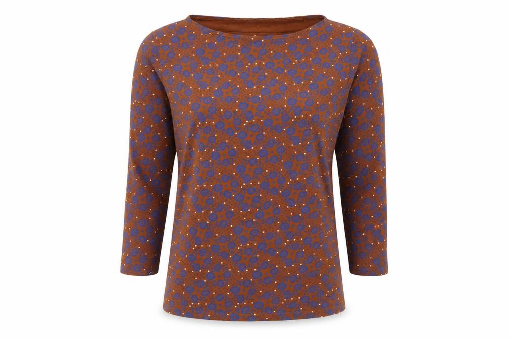 Marks and Spencer Women Brown Blue Floral Relaxed Fit Size 10 Top