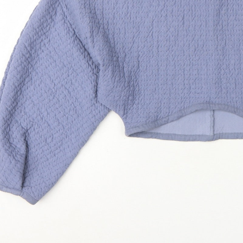Zara Women Blue M Cropped Textured Long Sleeve Crew Neck Top