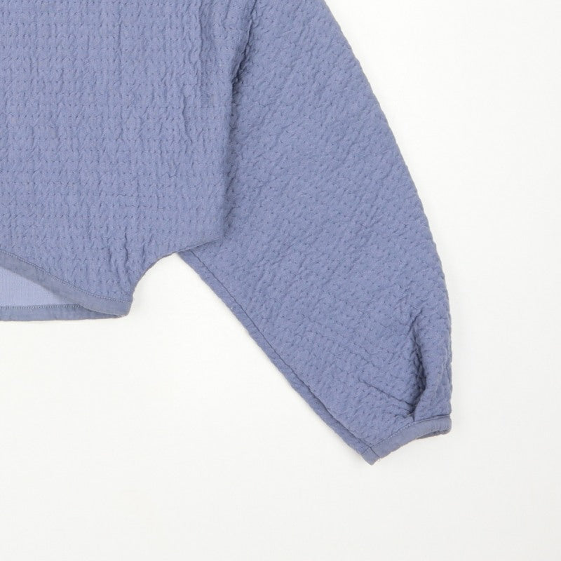 Zara Women Blue M Cropped Textured Long Sleeve Crew Neck Top