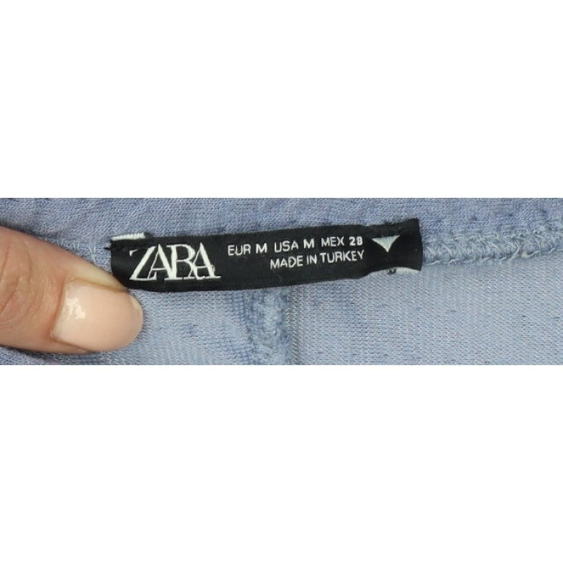 Zara Women Blue M Cropped Textured Long Sleeve Crew Neck Top