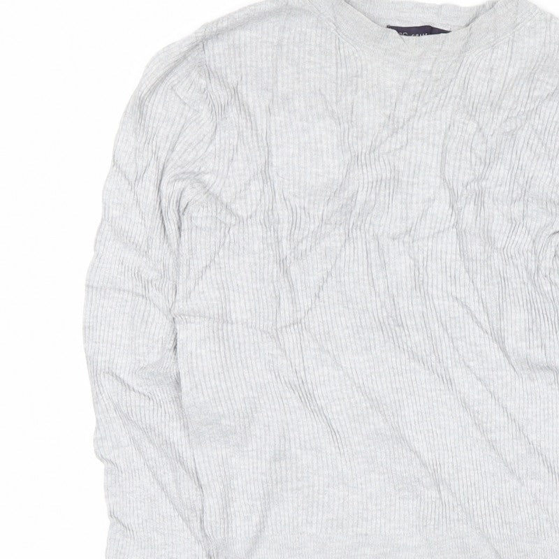 Marks and Spencer Women Grey Marl UK 10 Ribbed Mock Neck Pullover Jumper