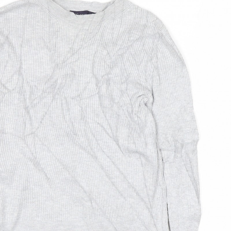 Marks and Spencer Women Grey Marl UK 10 Ribbed Mock Neck Pullover Jumper