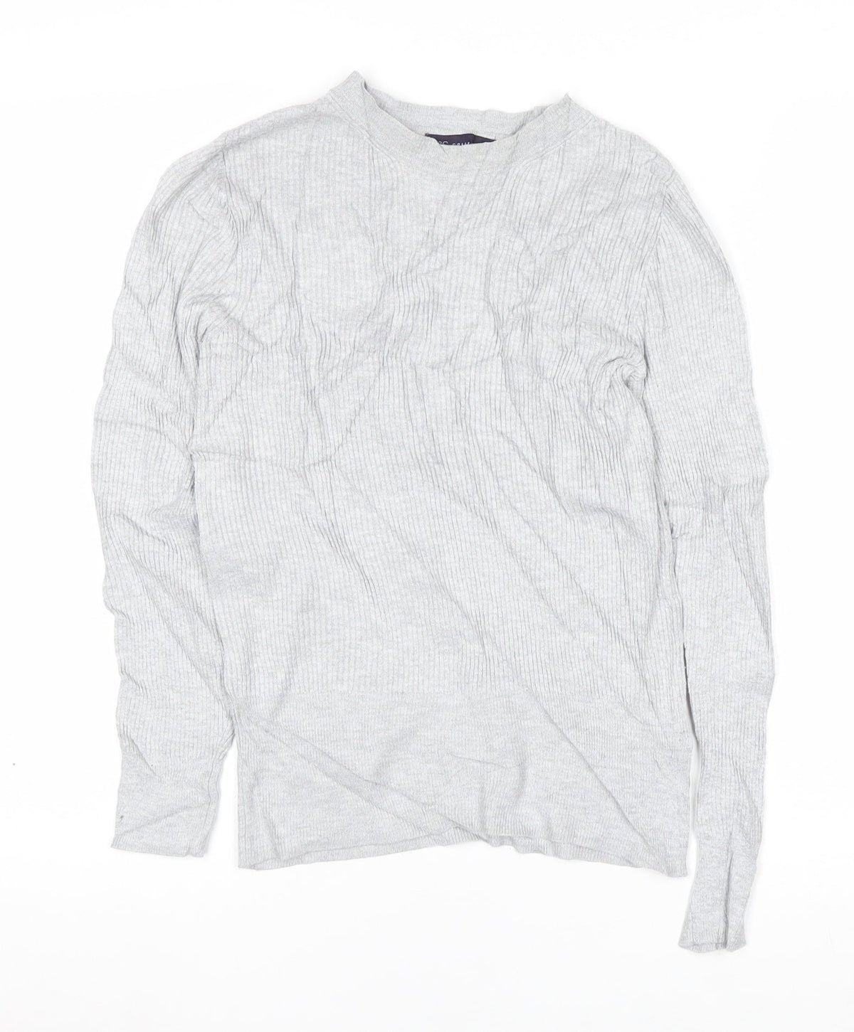 Marks and Spencer Women Grey Marl UK 10 Ribbed Mock Neck Pullover Jumper