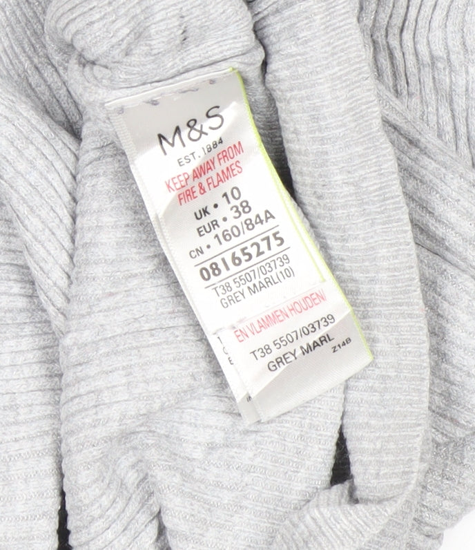 Marks and Spencer Women Grey Marl UK 10 Ribbed Mock Neck Pullover Jumper