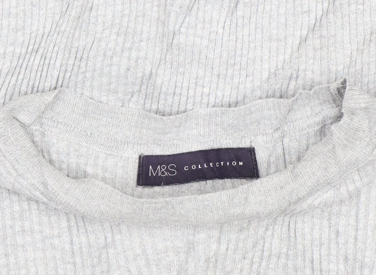 Marks and Spencer Women Grey Marl UK 10 Ribbed Mock Neck Pullover Jumper