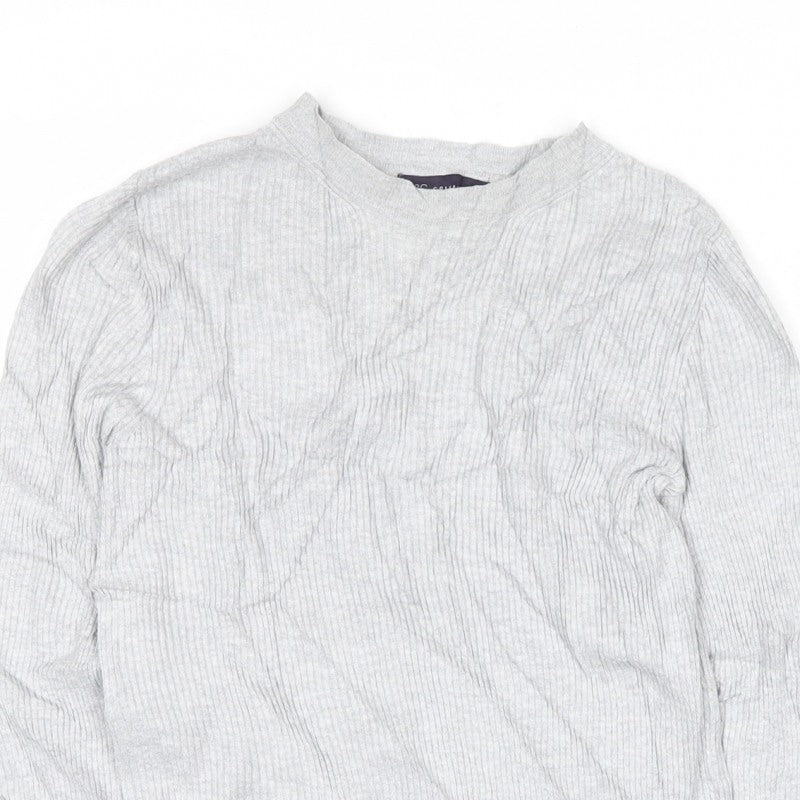 Marks and Spencer Women Grey Marl UK 10 Ribbed Mock Neck Pullover Jumper