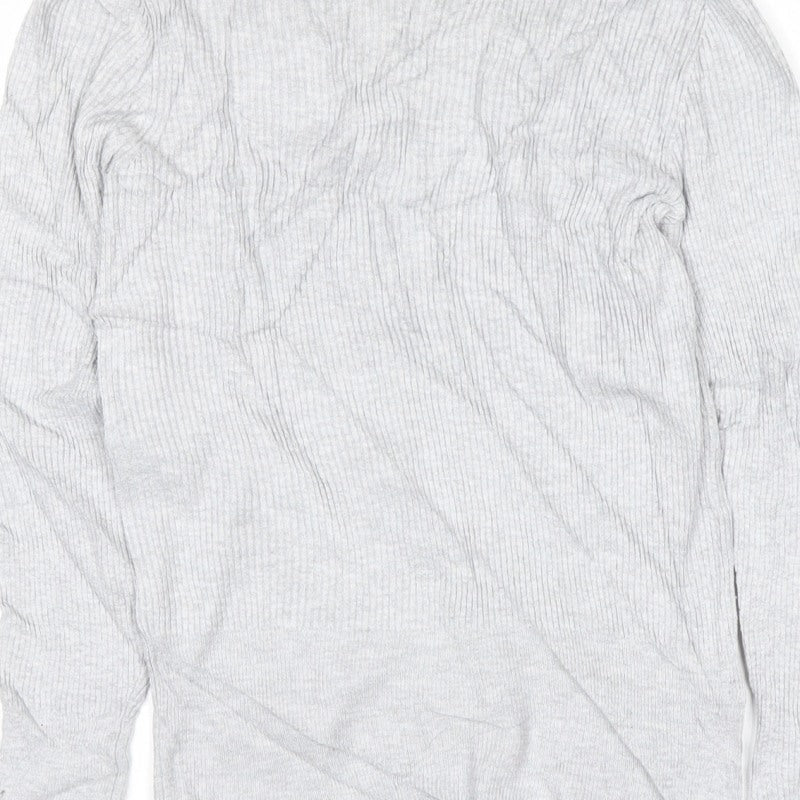 Marks and Spencer Women Grey Marl UK 10 Ribbed Mock Neck Pullover Jumper