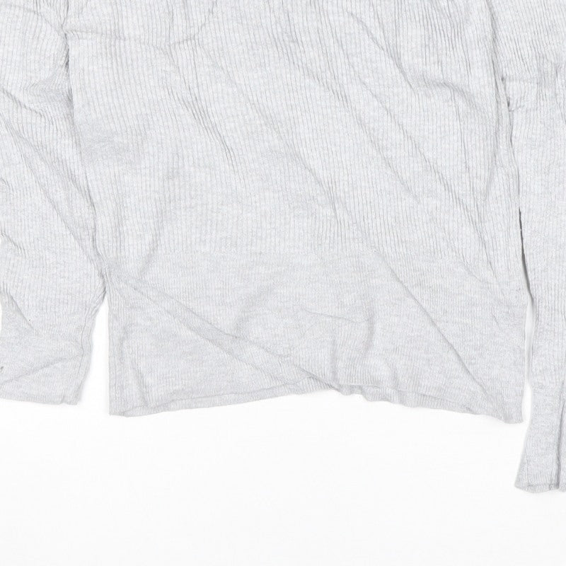 Marks and Spencer Women Grey Marl UK 10 Ribbed Mock Neck Pullover Jumper