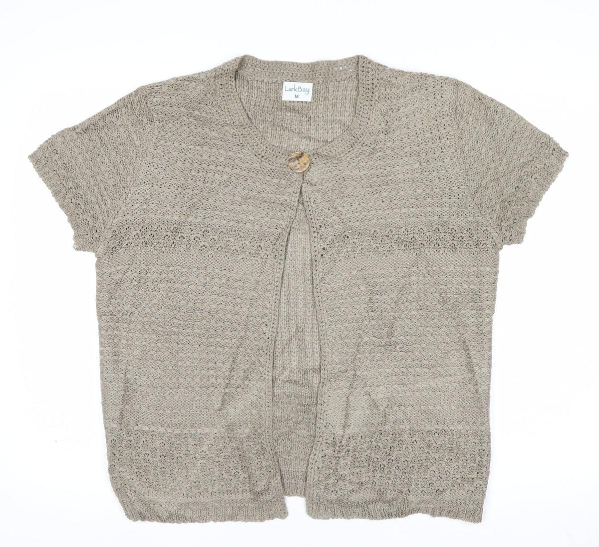 LarkBay Women's Beige M Open Knit Short Sleeve Button Cardigan