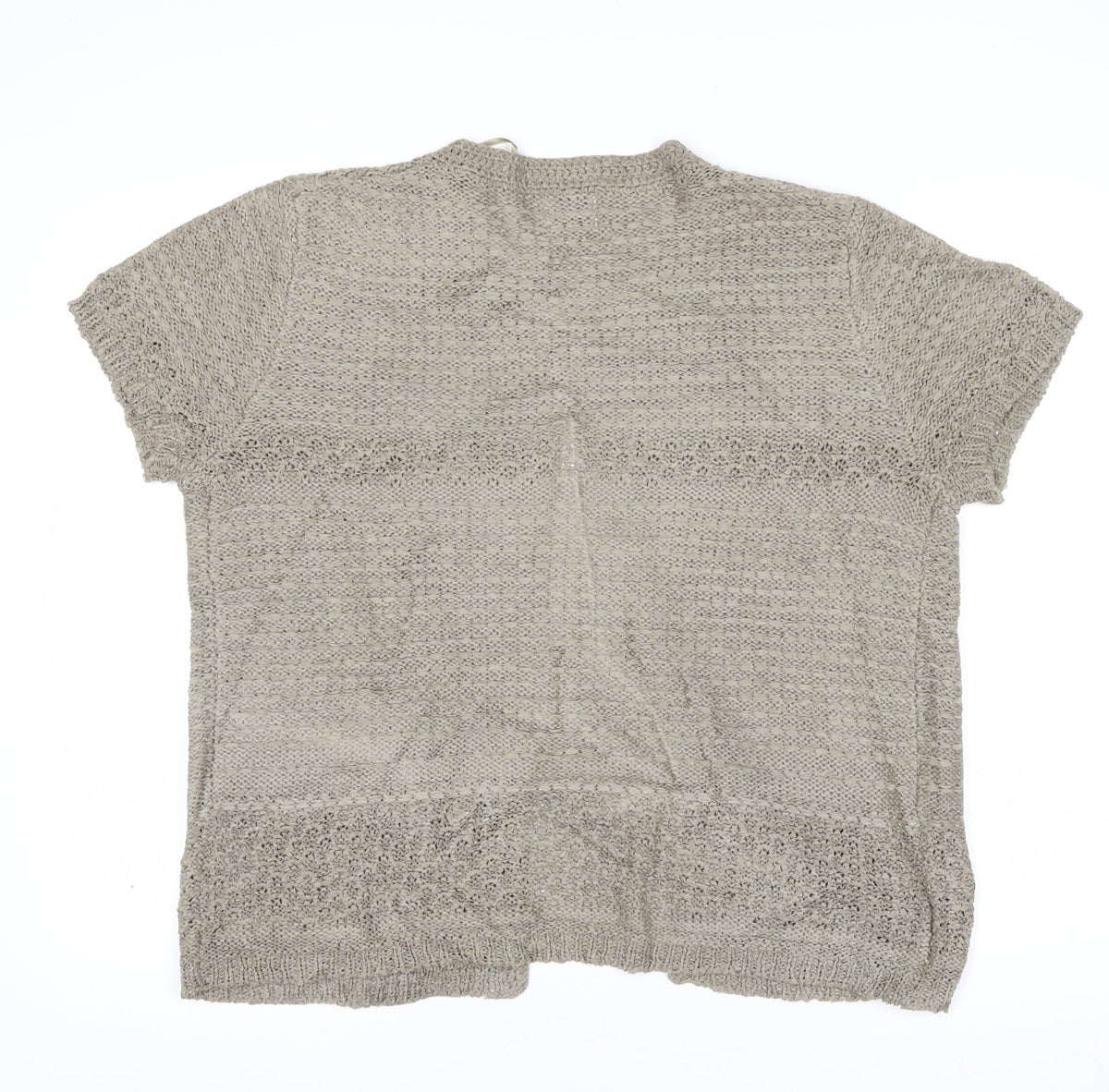LarkBay Women's Beige M Open Knit Short Sleeve Button Cardigan