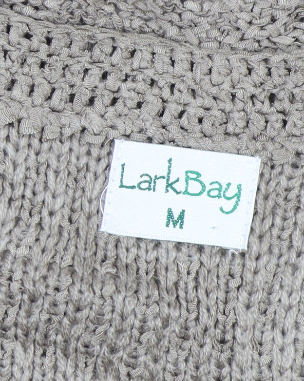 LarkBay Women's Beige M Open Knit Short Sleeve Button Cardigan