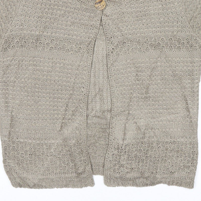 LarkBay Women's Beige M Open Knit Short Sleeve Button Cardigan