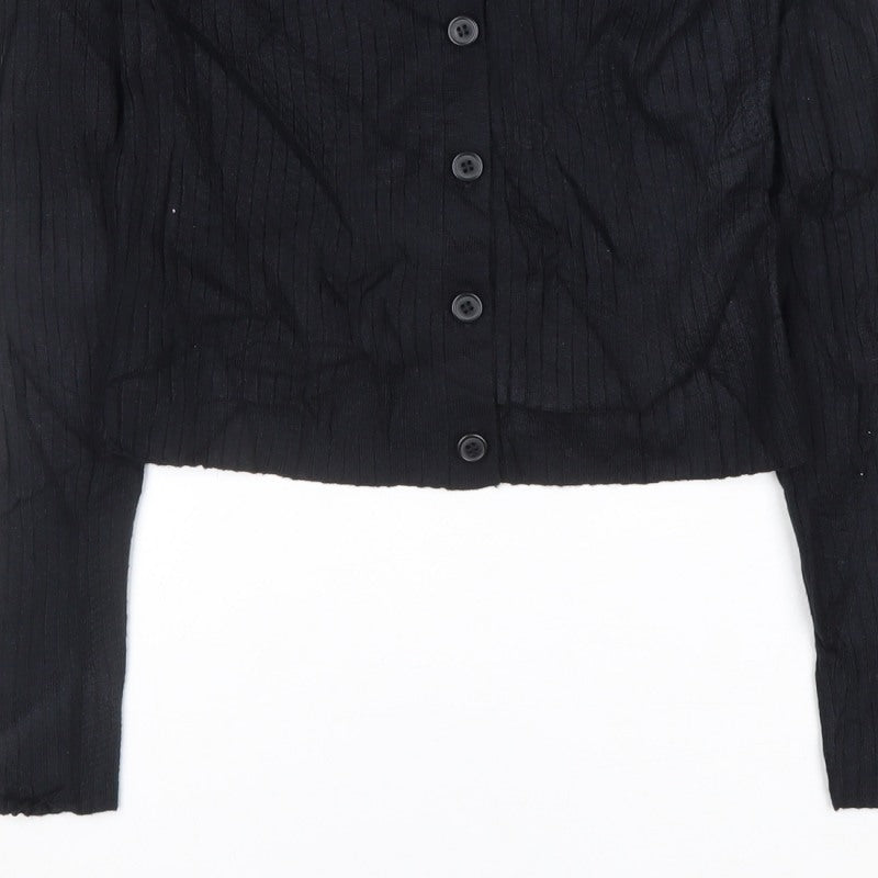 New Look Women’s Black UK 8 Ribbed V-Neck Button Cardigan