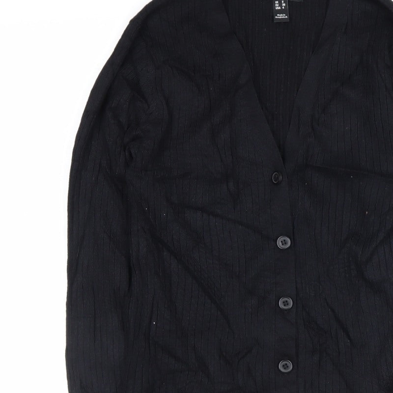 New Look Women’s Black UK 8 Ribbed V-Neck Button Cardigan