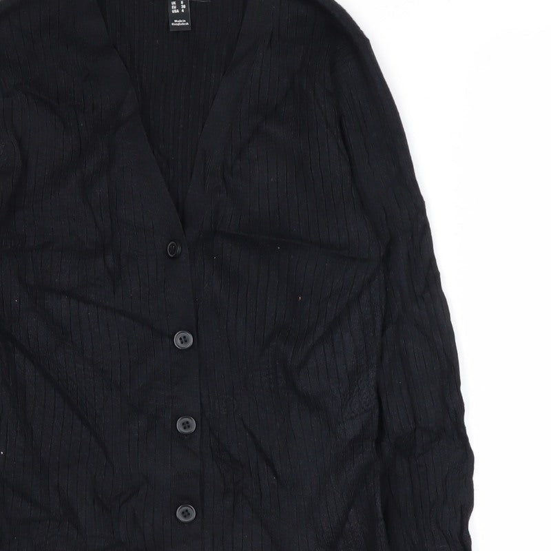 New Look Women’s Black UK 8 Ribbed V-Neck Button Cardigan