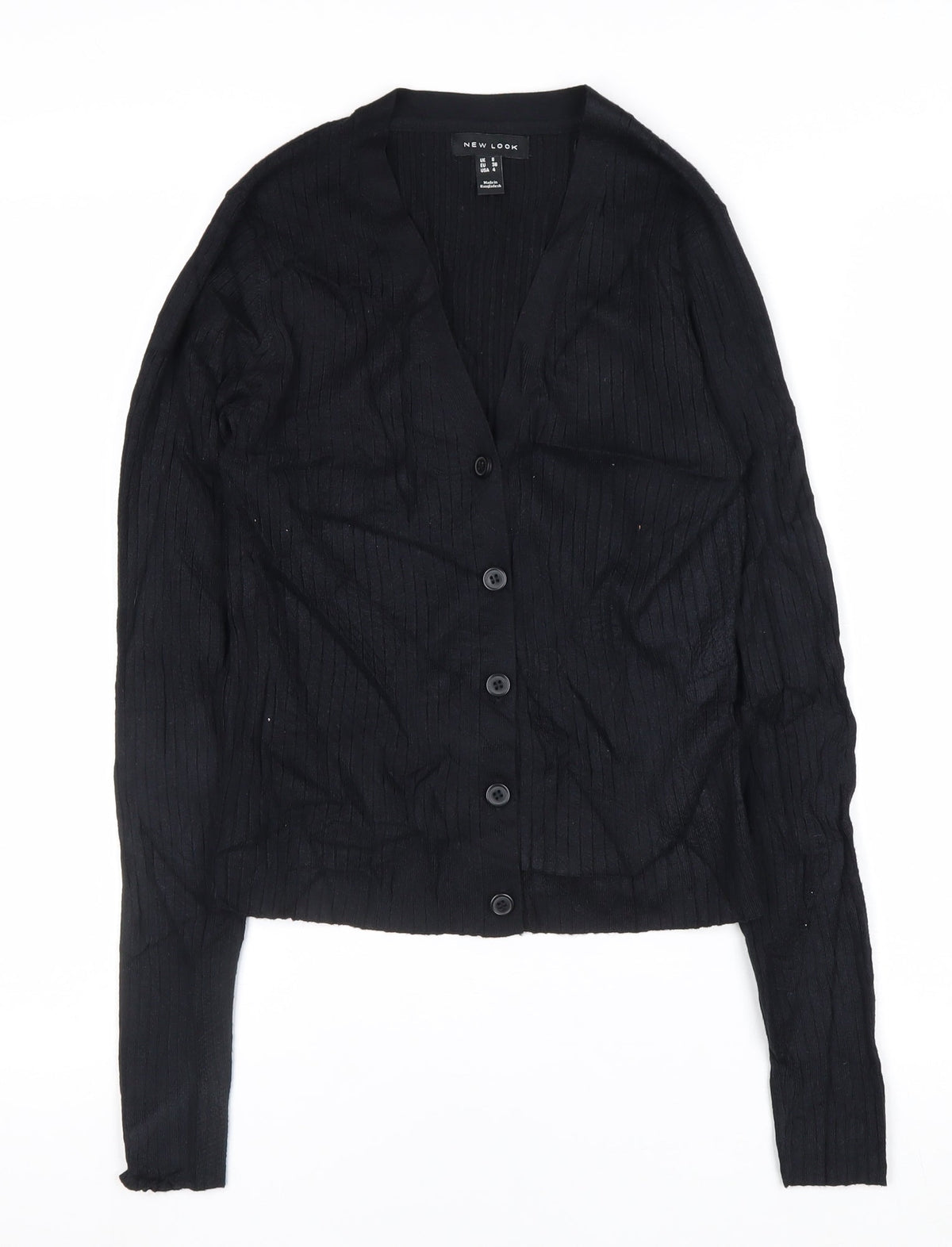 New Look Women’s Black UK 8 Ribbed V-Neck Button Cardigan