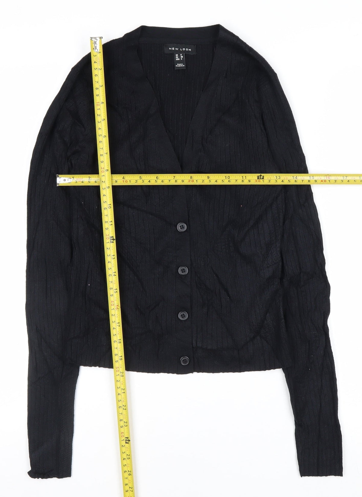 New Look Women’s Black UK 8 Ribbed V-Neck Button Cardigan