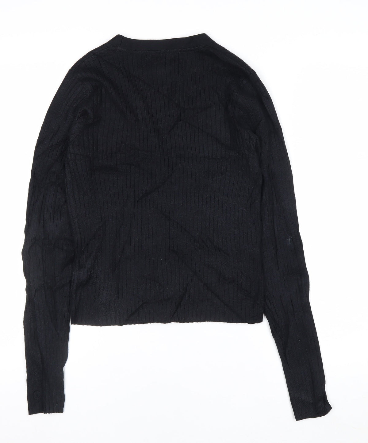 New Look Women’s Black UK 8 Ribbed V-Neck Button Cardigan