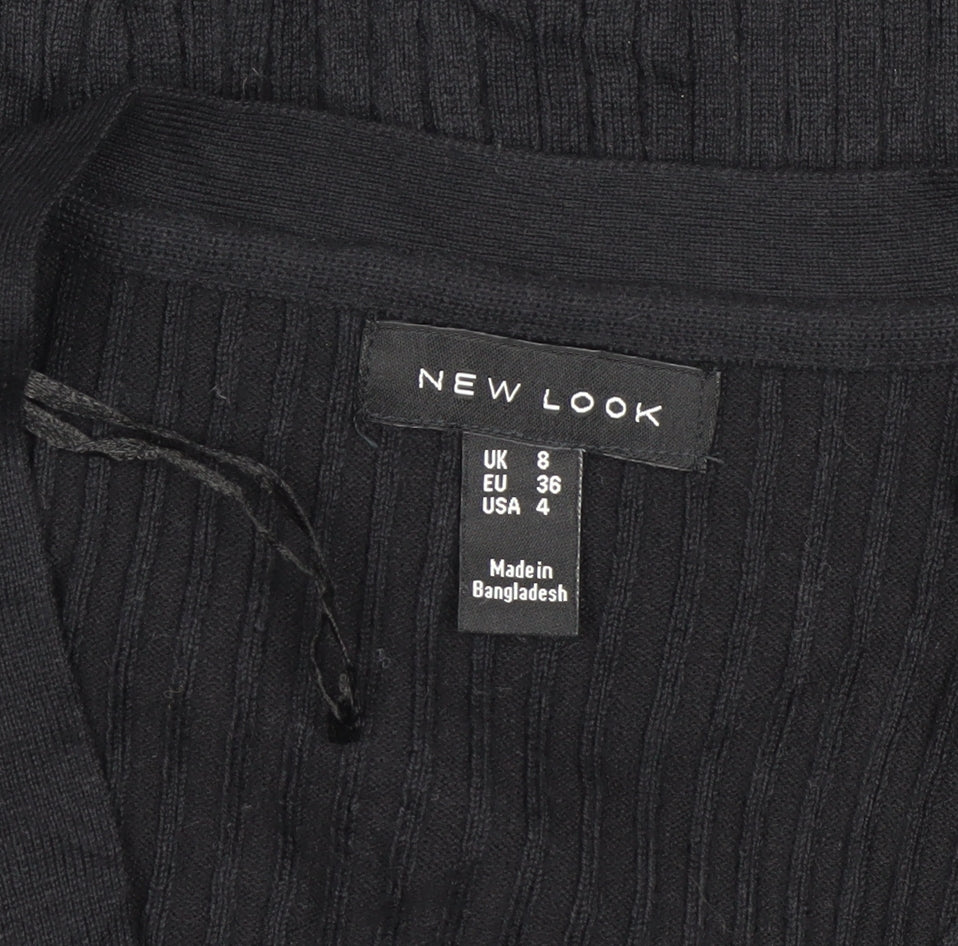 New Look Women’s Black UK 8 Ribbed V-Neck Button Cardigan