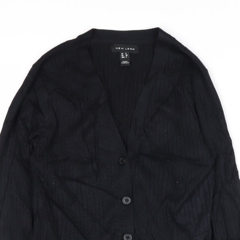 New Look Women’s Black UK 8 Ribbed V-Neck Button Cardigan
