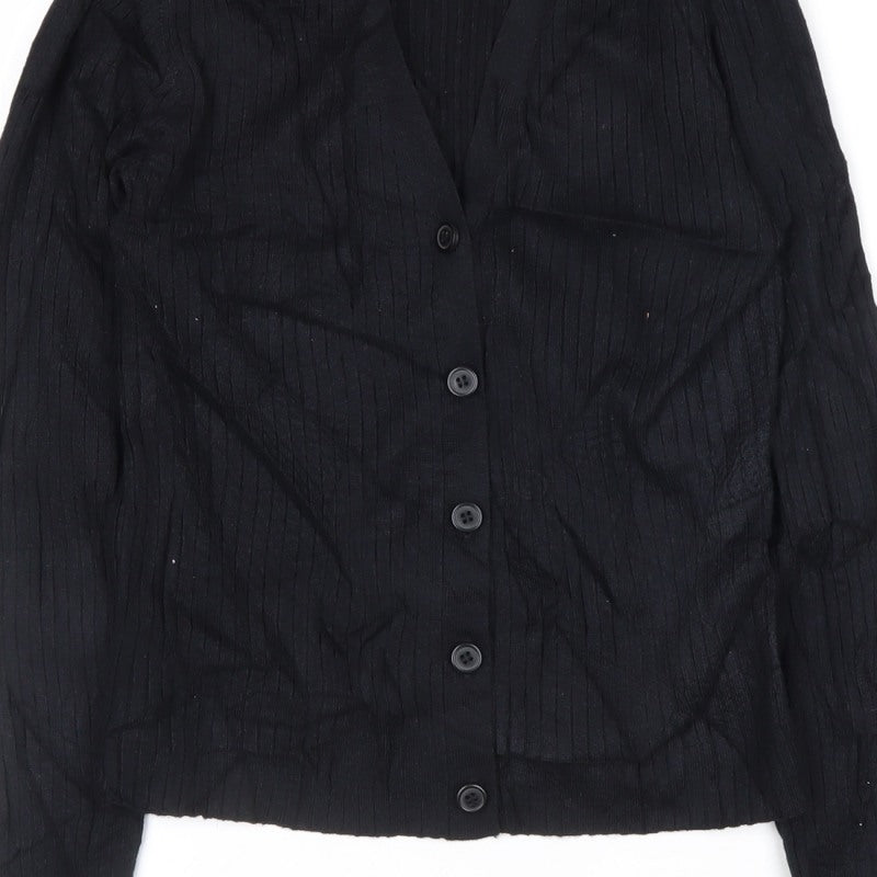 New Look Women’s Black UK 8 Ribbed V-Neck Button Cardigan