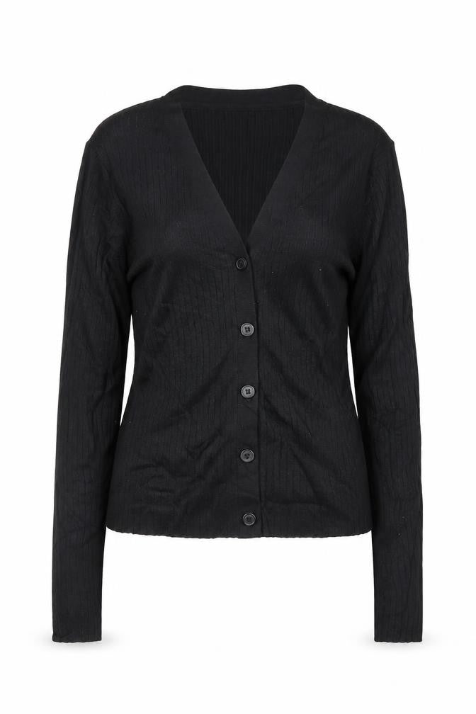 New Look Women’s Black UK 8 Ribbed V-Neck Button Cardigan