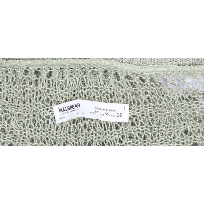 Pull&Bear Women’s Green UK 12 Hooded Open-Knit Cotton Pullover